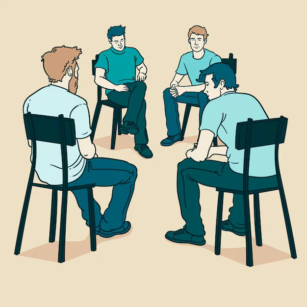 Cartoon showing male support group