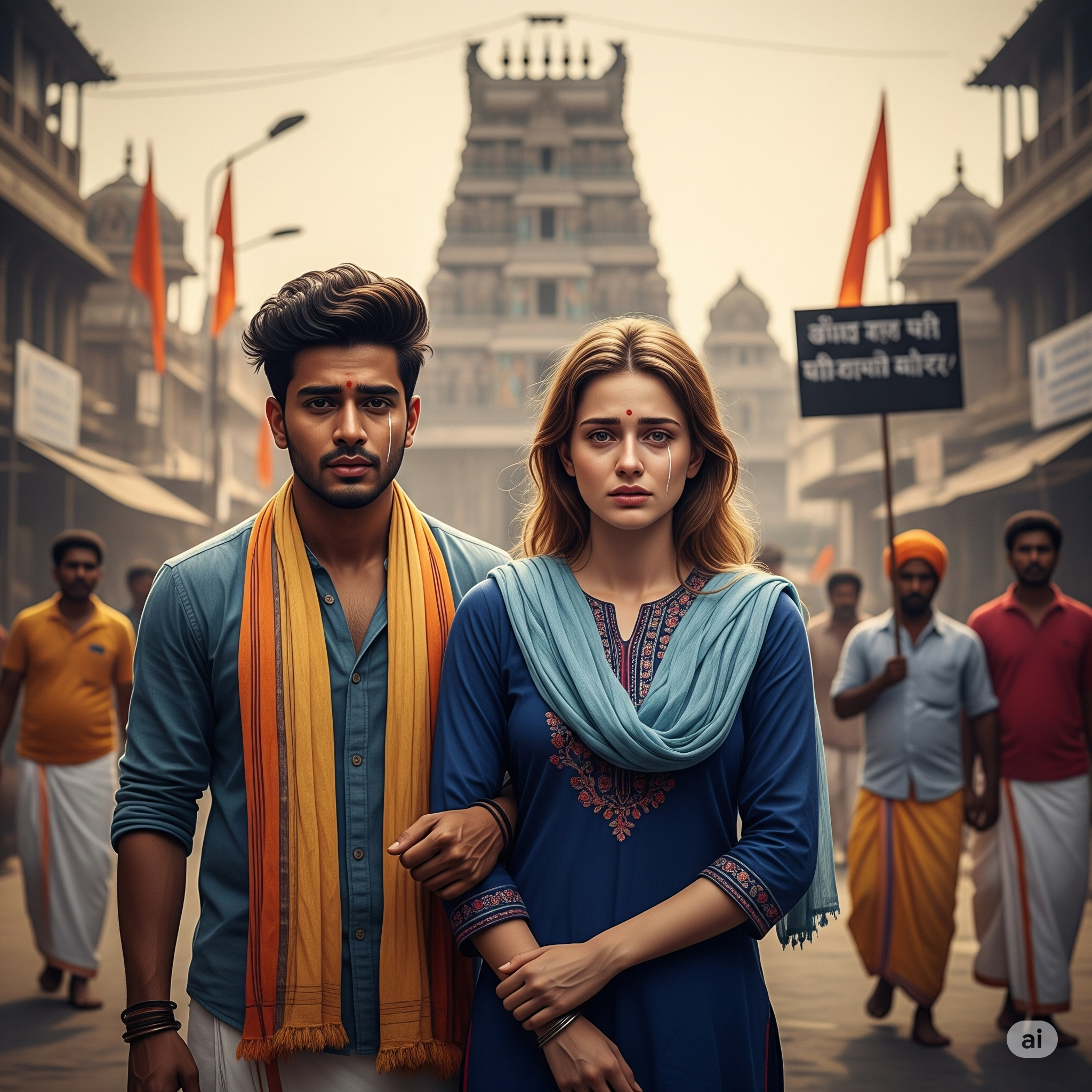 Lovers crying due to discrimination