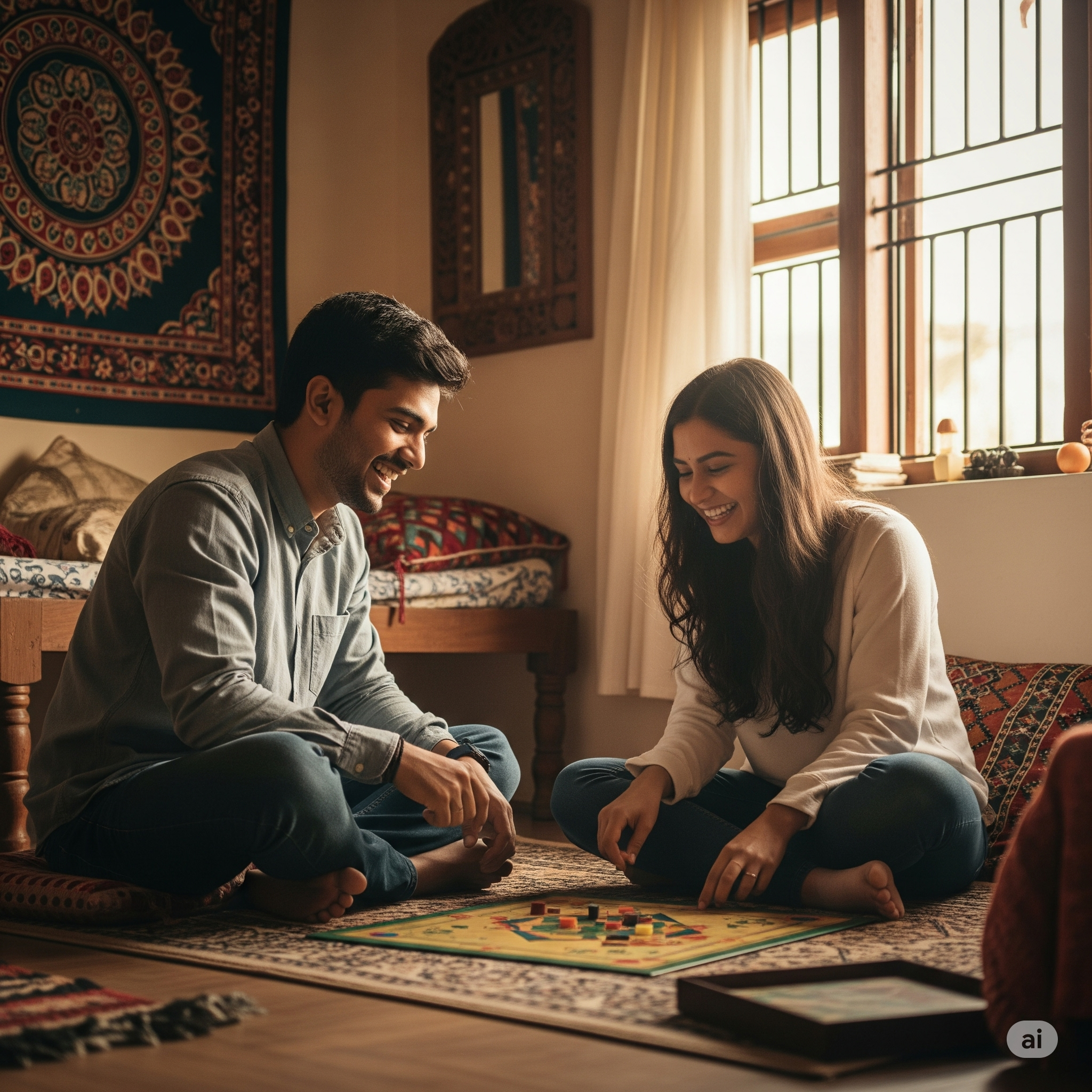 couple playing board game together