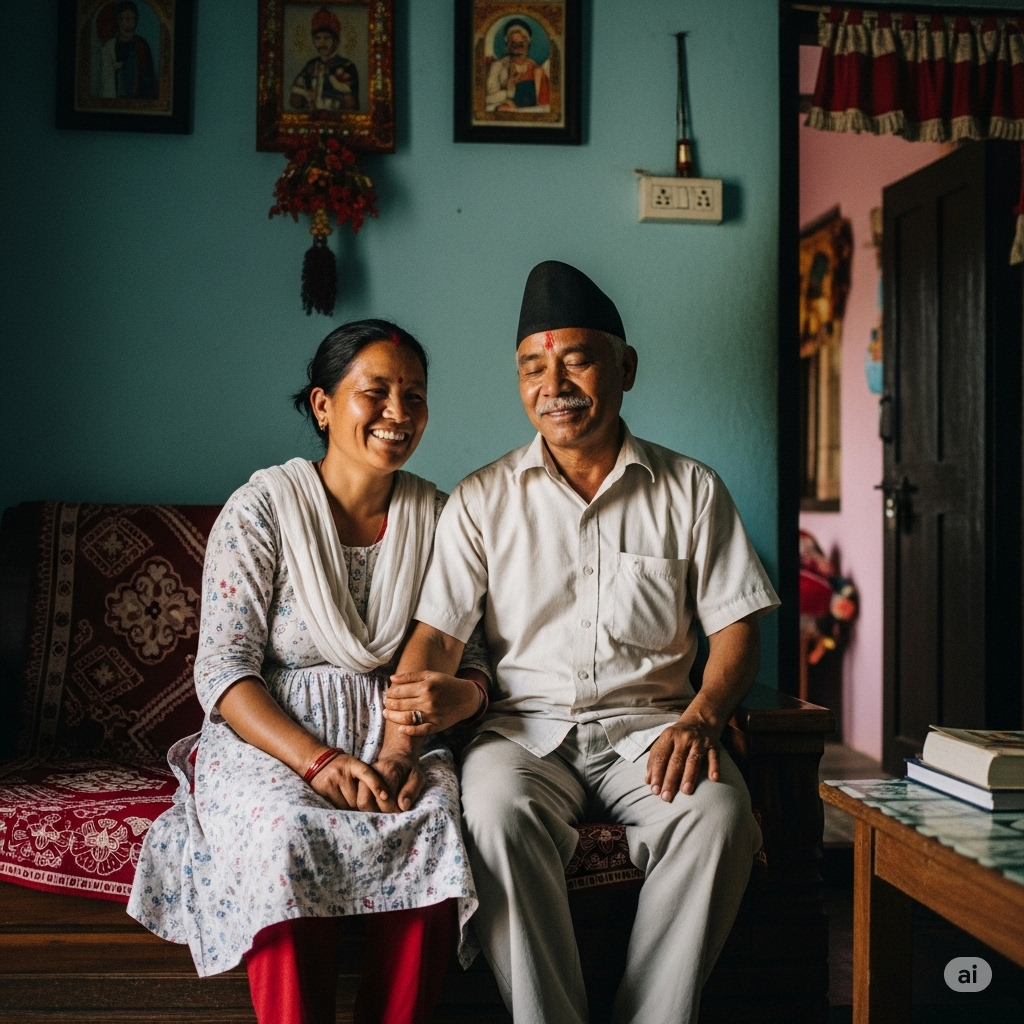 A couple siting together and smiling